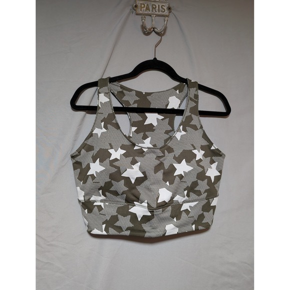 zuda Other - Zuda Green White Star Print Longline Sports Bra Racerback Crop Top Women's Large